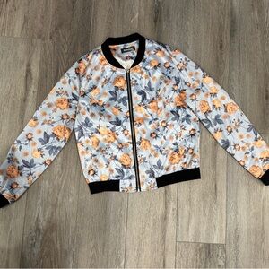 Floral Bomber Jacket with Black Trim